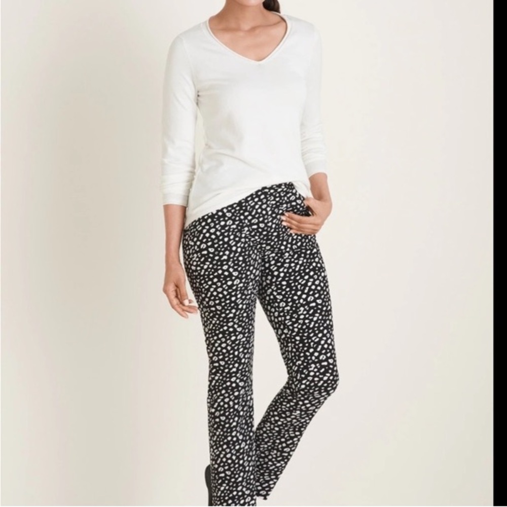 Chico's So Slimming Brigitte Slim Leg Animal Print Black & White Anke Pants, 2.5